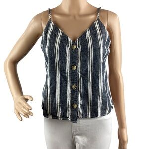 Abercrombie & Fitch Linen Blend Button Front Striped Cami Tank Top Blue White S